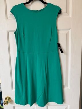 New York & Company Teal Sleeveless Fit-and-Flare Midi Dress with Button Detail